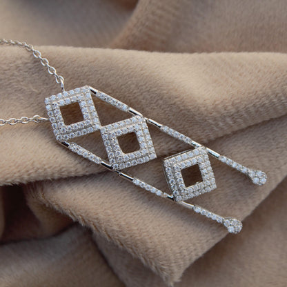 Designer Moissanite Pendant With Chain, 925 Sterling Silver Moissanite Chain Necklace, Elegant Beautiful Anniversary Gift For Special One