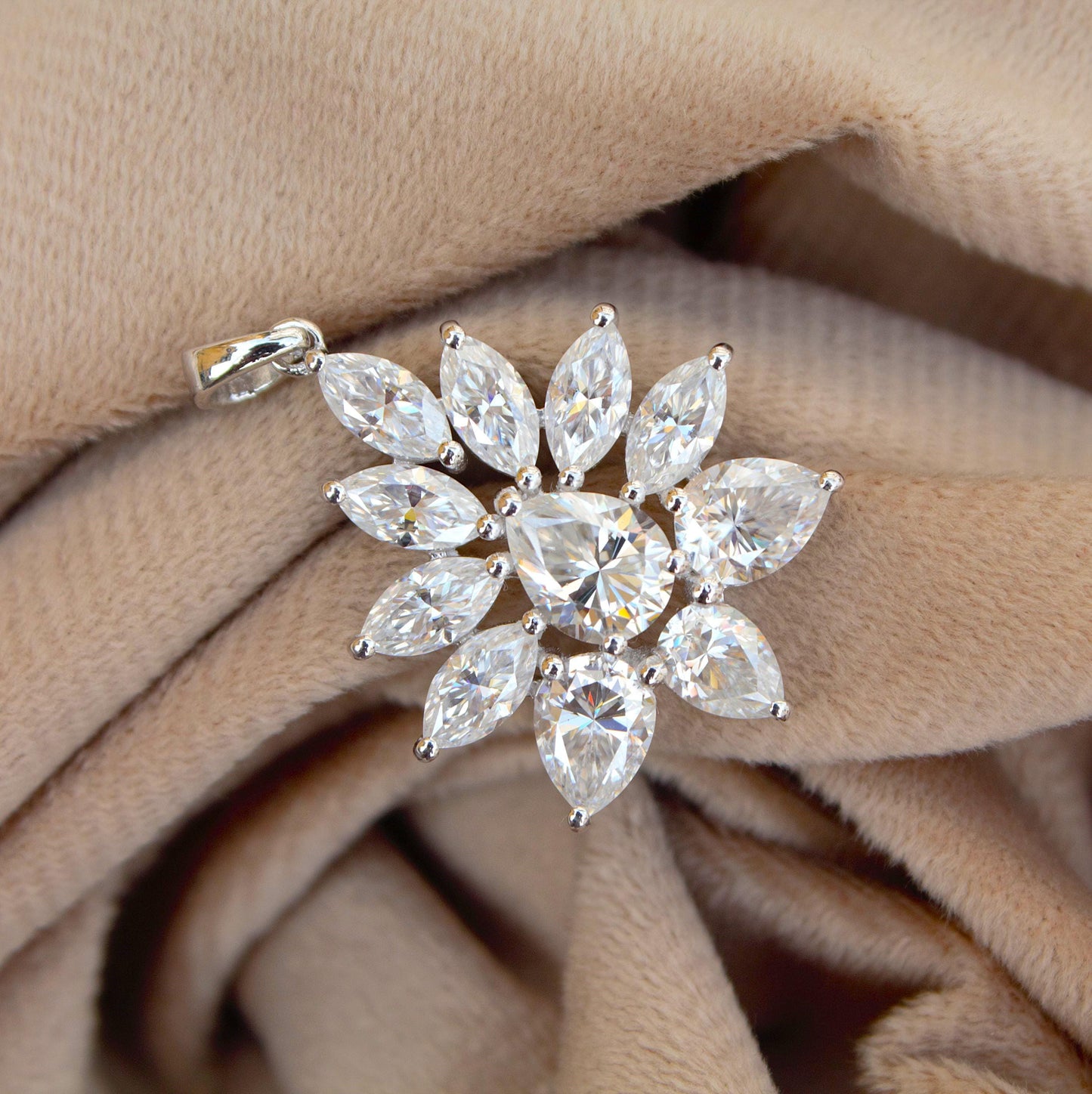 Solid 925 Sterling Silver Moissanite Pendant for Chain, Designer Jewelry for Her, Marquise and Pear Cut Stone Pendant Prefect Holiday Gift