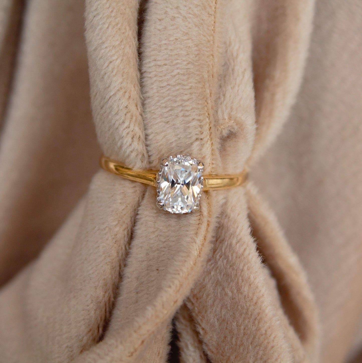 Long Cushion Cut With Melee Round Moissanite Ring, 14K Solid Yellow Gold Moissanite Ring, 7 US Gold Ring For Women, Perfect Anniversary Gift