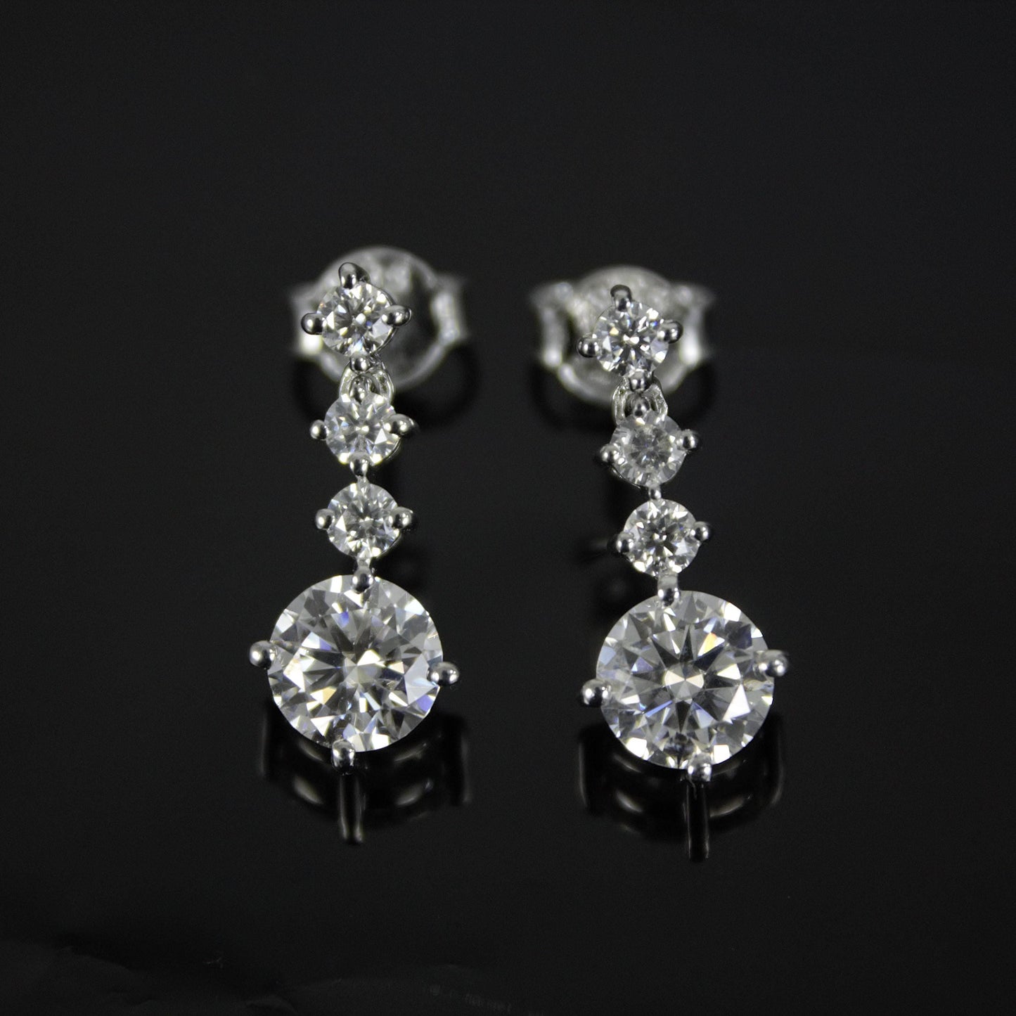 Round Cut Moissanite Silver Dangle Earrings, Push Back Silver Earrings, 925 Sterling Silver Handmade Earrings, Perfect Birthday Gift for Her