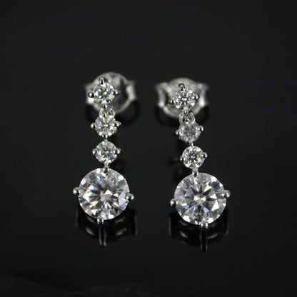 Round Cut Moissanite Silver Dangle Earrings, Push Back Silver Earrings, 925 Sterling Silver Handmade Earrings, Perfect Birthday Gift for Her