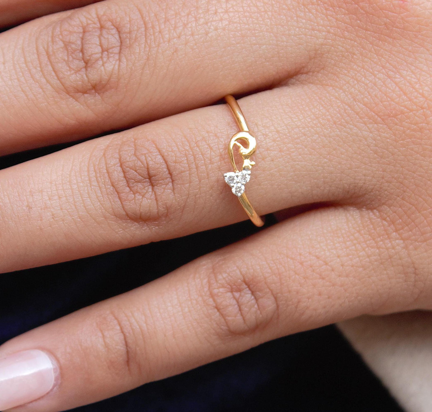 18K Solid Yellow Gold Ring, 0.06 Carat Natural Diamonds, Peacock Design Diamond Ring, Three Stone Diamond Ring, Anniversary Gift For Wife
