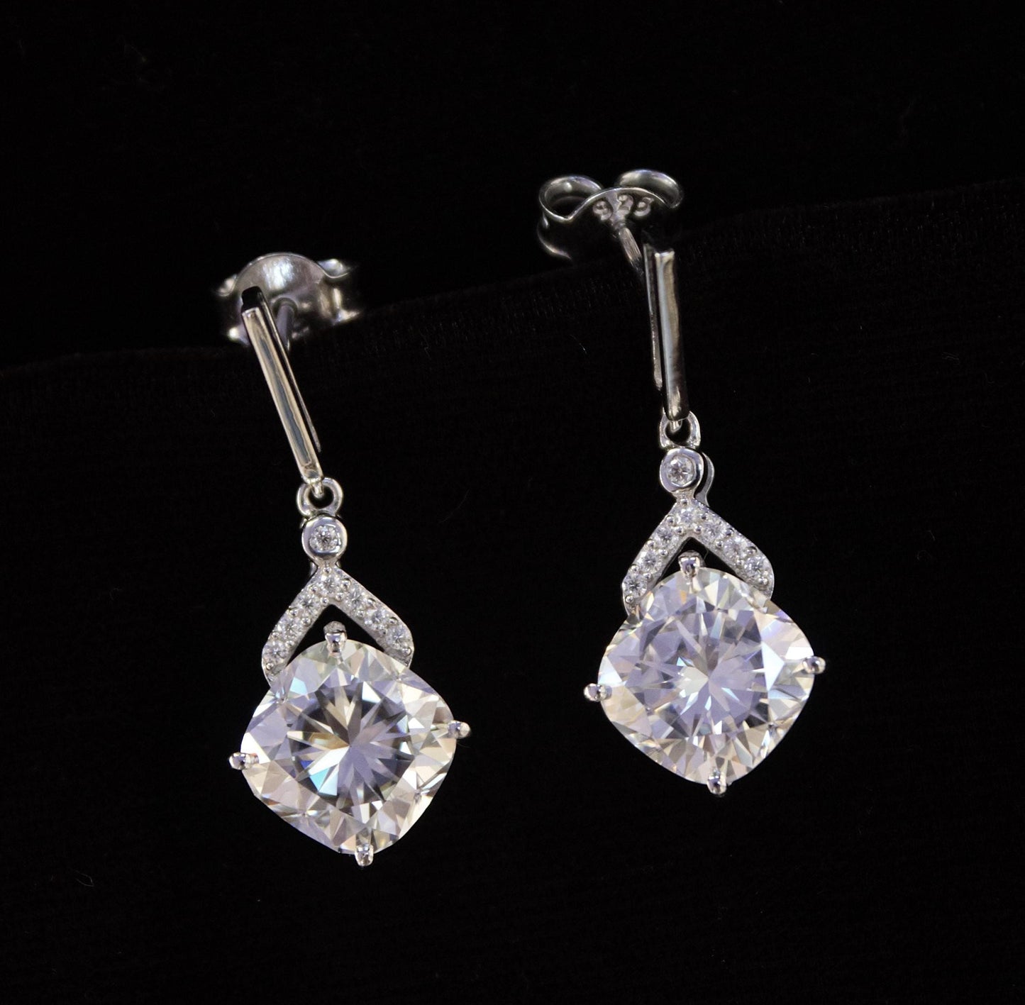 Cushion Cut Moissanite 925 Sterling Silver Earrings, Solitaire Dangle Earrings, Classic Moissanite Jewelry, Push Back Silver Earrings Gift