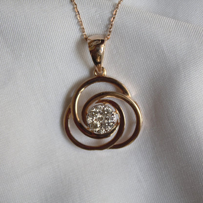 Real Diamond Solitaire Necklace Set, Round Cut Pendant with Stud Earrings,18k Rose Gold Charm Pendant, Tiny Stud Earrings, Gift for Daughter