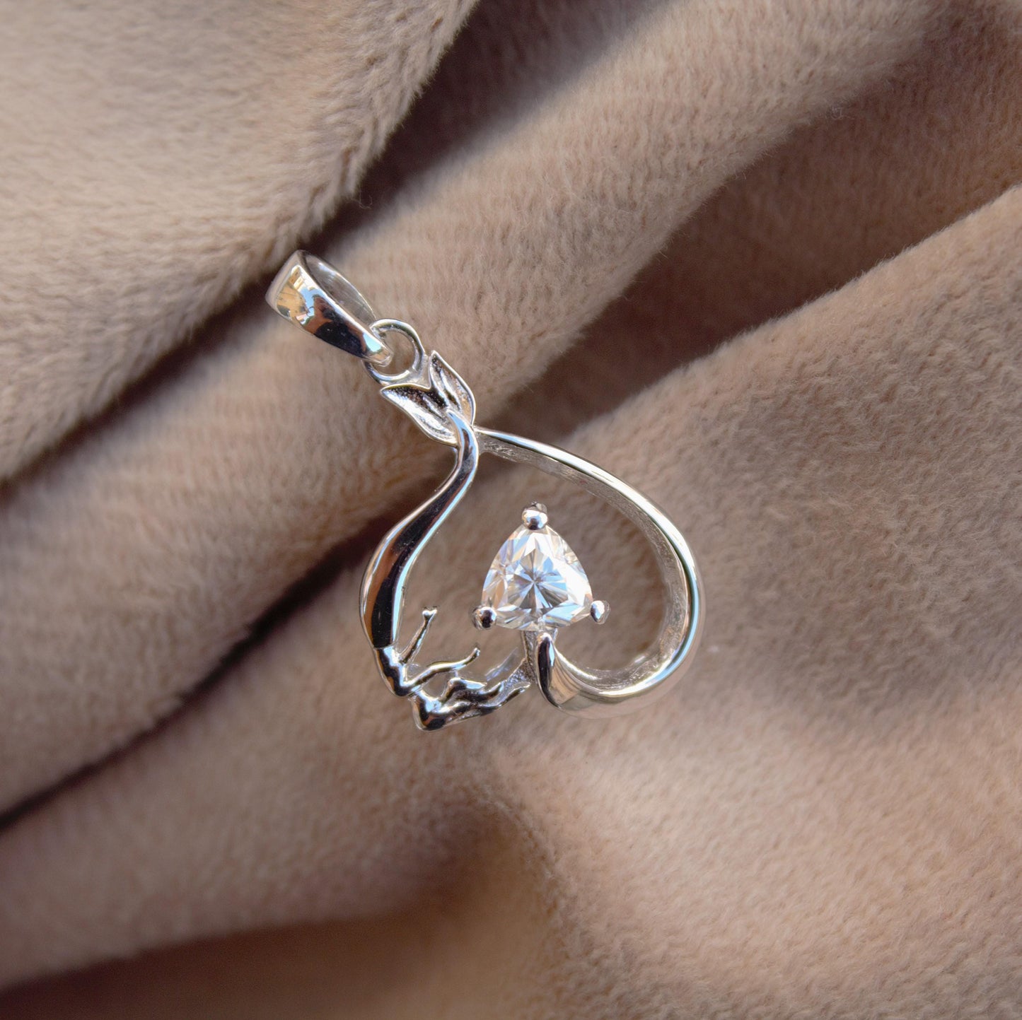 Heart Shape Moissanite 925 Sterling Silver Pendant, Silver Charm Pendant for Someone Special, Heart Moissanite Jewelry, Anniversary Gift