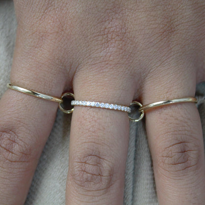 Thin Gold Band Ring with Moissanite Accents, Solid Yellow Gold Dainty Ring, Moissanite Accent Thin Gold Band, Gift for Special Someone