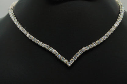 Moissanite V Shape Tennis Necklace, Solid Gold Tennis Necklace, Wedding Necklace for Bride, White Gold Necklace, Anniversary Gift for Her