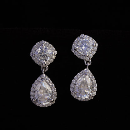Teardrop Moissanite 925Sterling Silver Earring, Solitaire Halo Dangle Earrings for Bride, Classic Moissanite Jewelry, Perfect for Engagement