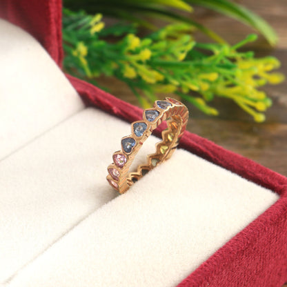 Bezel Heart Rainbow Sapphire Band- Customisable Ring- Heart Bezel Multi Sapphire Ring- Wedding Band- Anniversary Gift- Beautiful Heart Ring