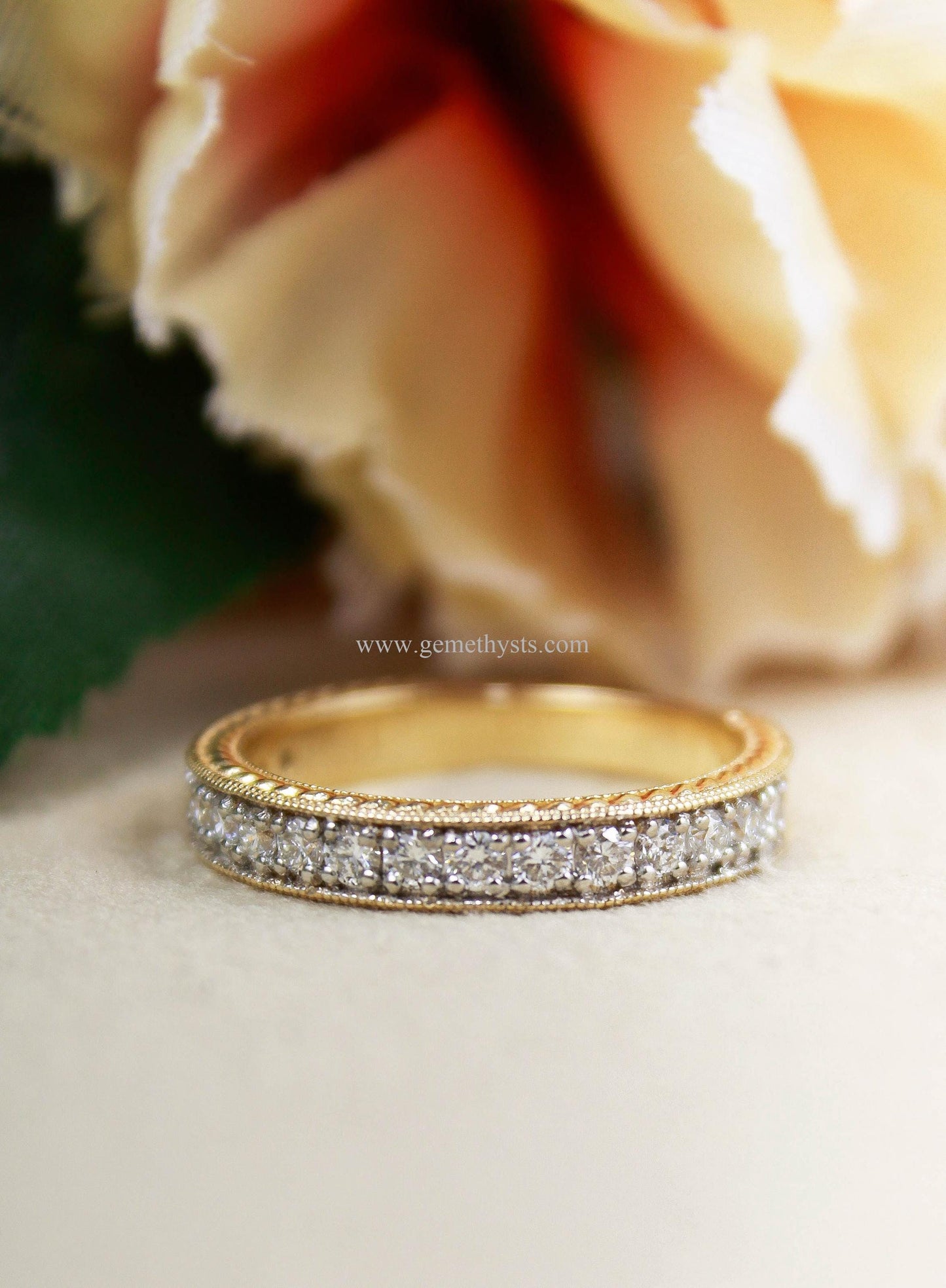 Solid Gold Half Eternity Band, Lab Grown Diamond Engagement Ring, Stackable Halfway Ring, 50 Pointer Diamond Gold Band for Men & Women