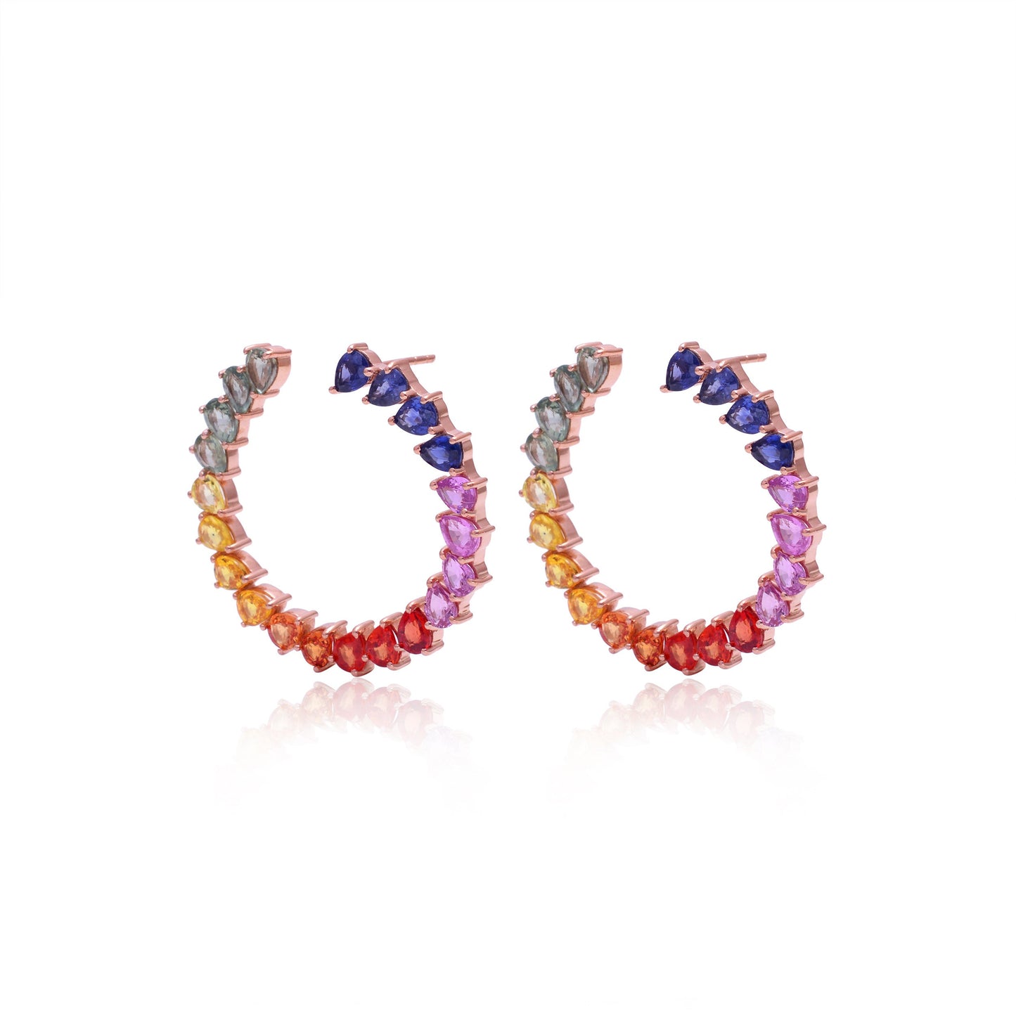 Multi Color Rainbow Sapphire Earrings - Solid Gold loops