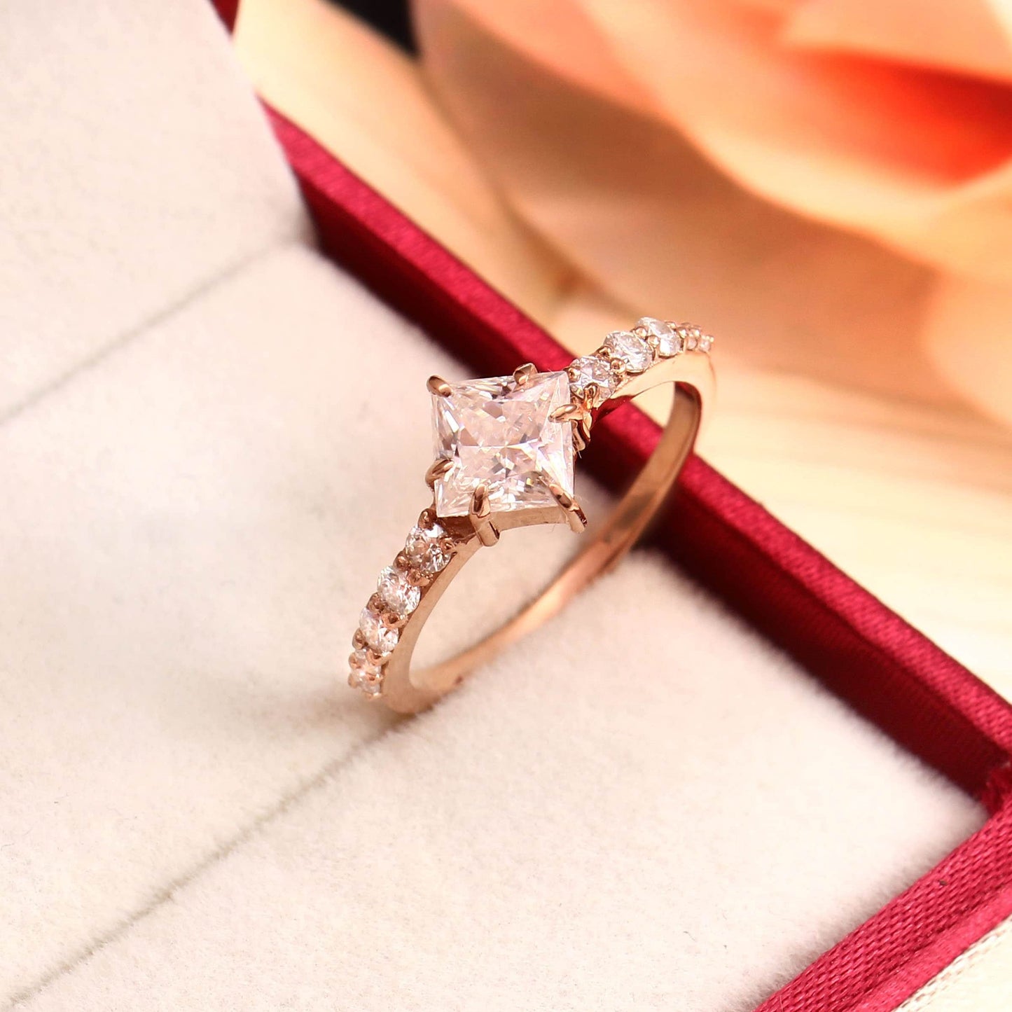 1 carat East West Princess Cut Moissanite ring