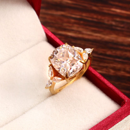 5 carat ring - Solid Gold Cushion Moissanite Ring - Cushion & Side Pear Moissanite Ring