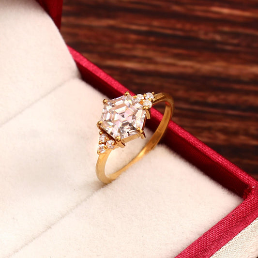 1.5 carat Hexagon Moissanite Ring - Solid Gold ring
