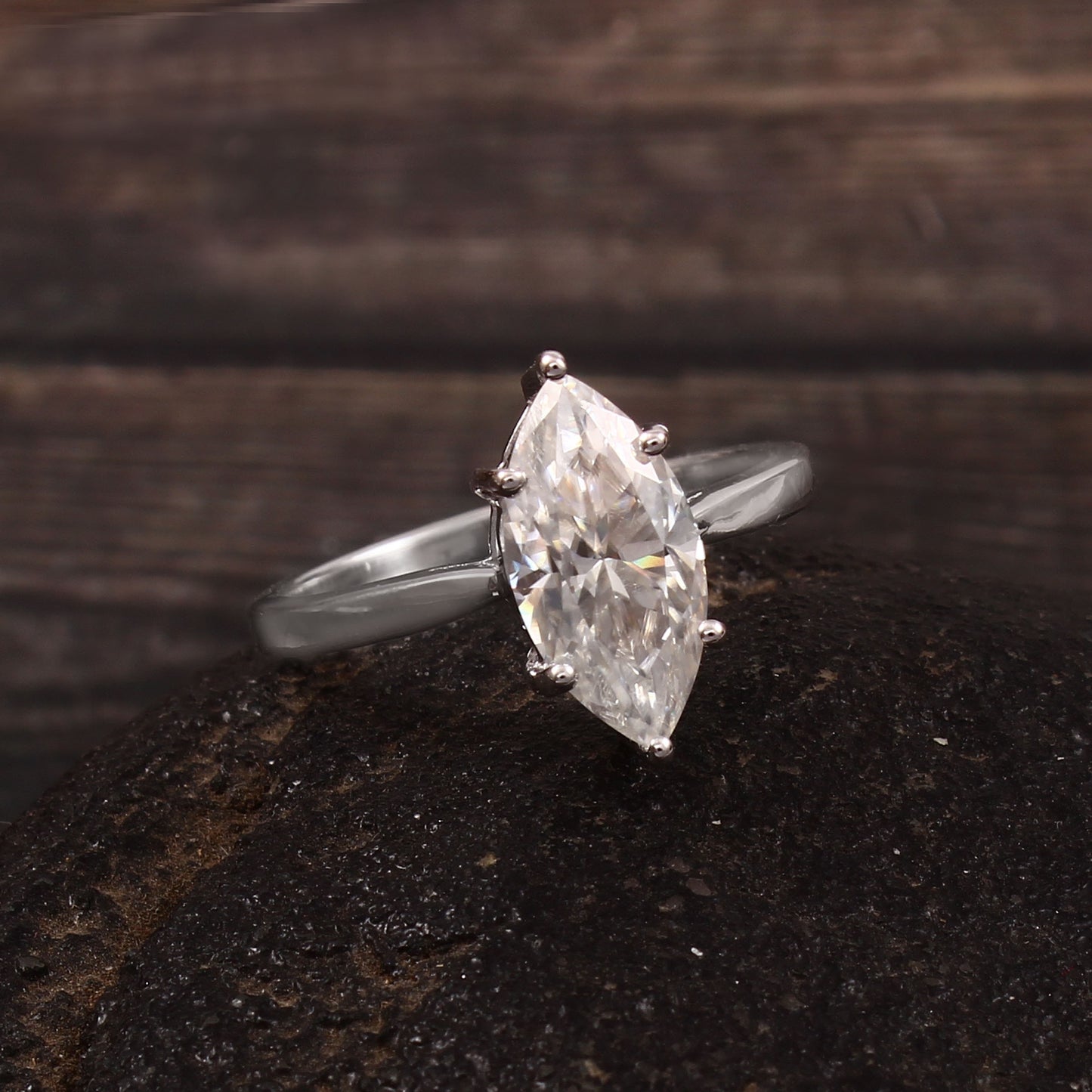Marquise Moissanite Solitaire Gold Ring