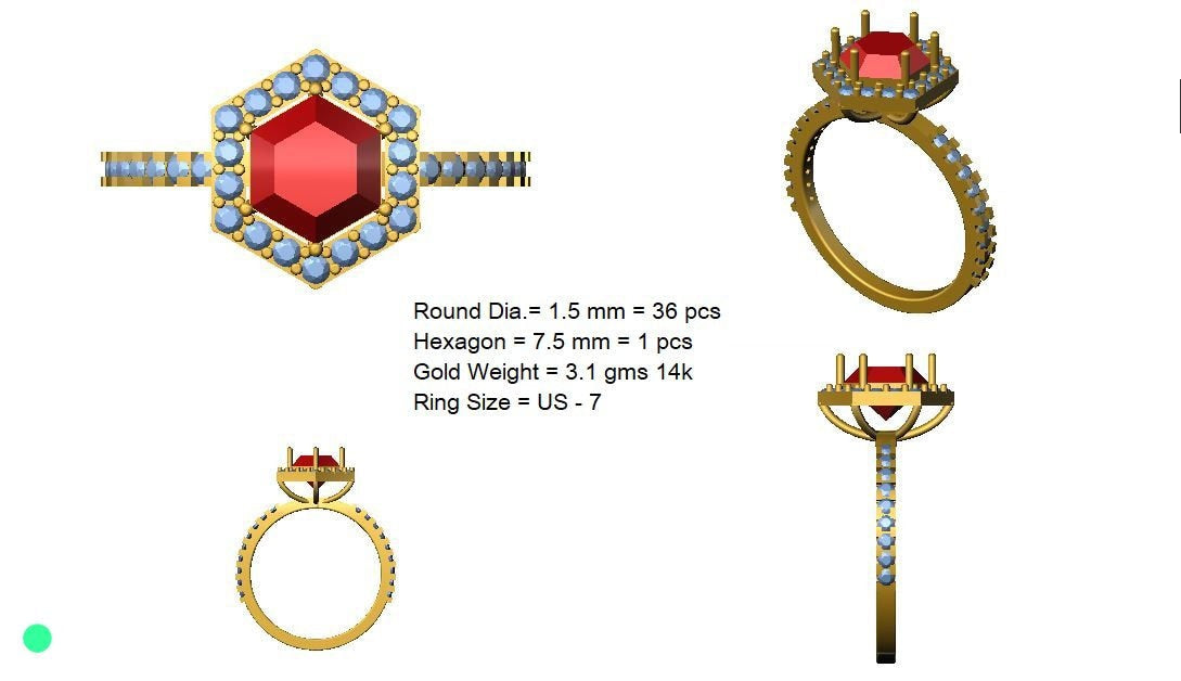Hexagon Moissanite ring - Solid Gold ring