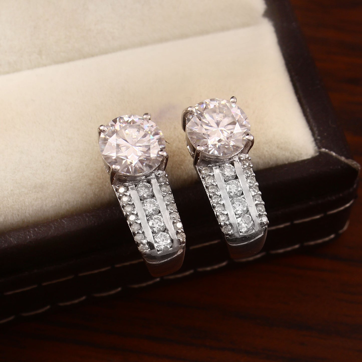 Moissanite Stud Earrings -  Brilliant Round Gold Studs