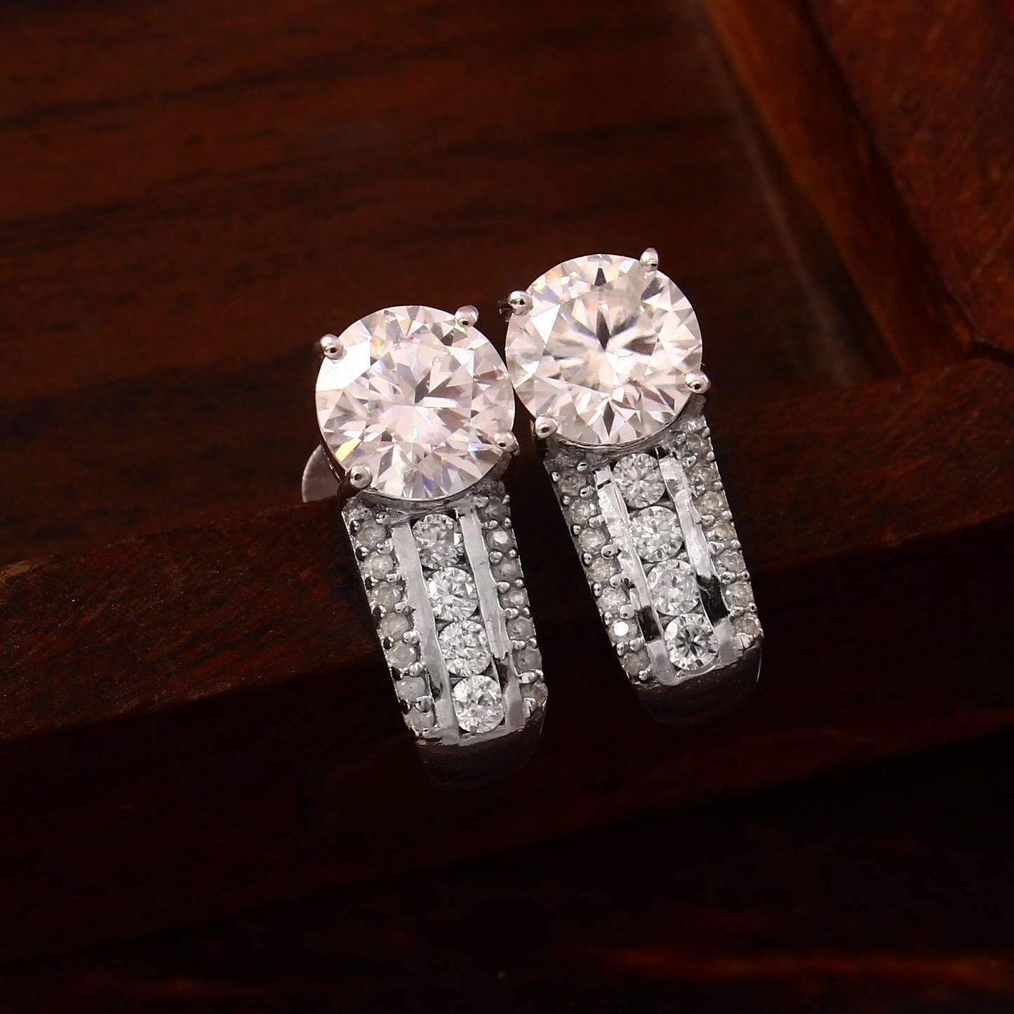Moissanite Stud Earrings -  Brilliant Round Gold Studs