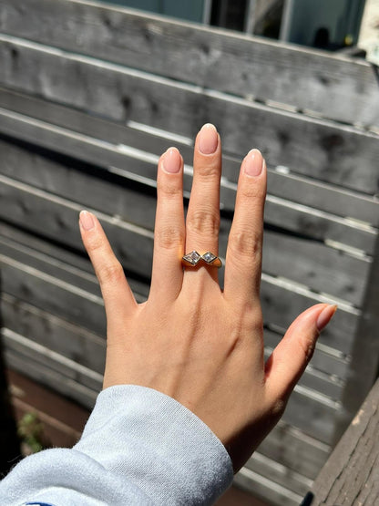 10K 14K 18K Diamond Rings, Delicate Diamond Ring, Kite Diamond Ring, Two Stone Ring, CVD Diamond Ring, Minimalist Ring, Gifts For Her