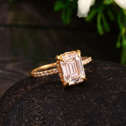 Emerald Cut With Side Melee Moissanite Stones - Solid Gold 1.5 carat moissanite ring