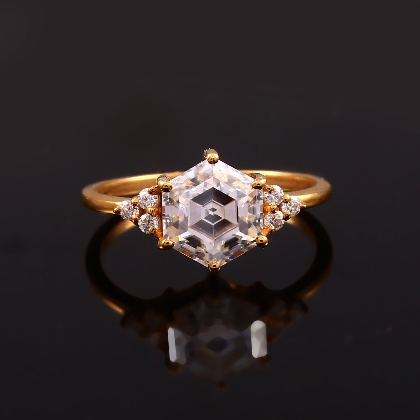 Lab Grown Hexagon Diamond Ring - 10K-14K-18K Gold Ring