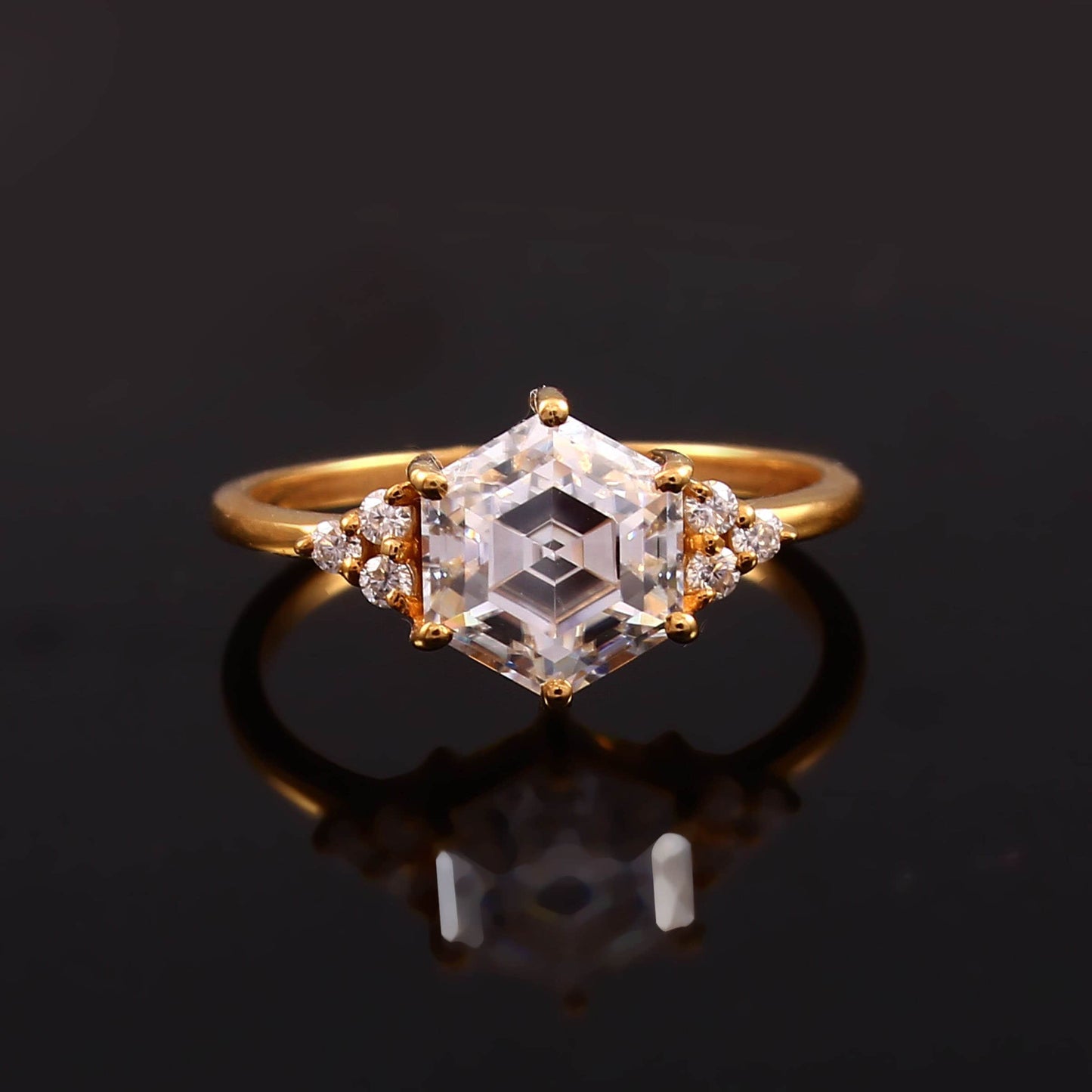 1.5 carat Hexagon Moissanite Ring - Solid Gold ring