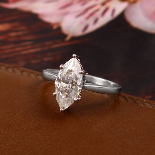 Marquise Moissanite Solitaire Gold Ring