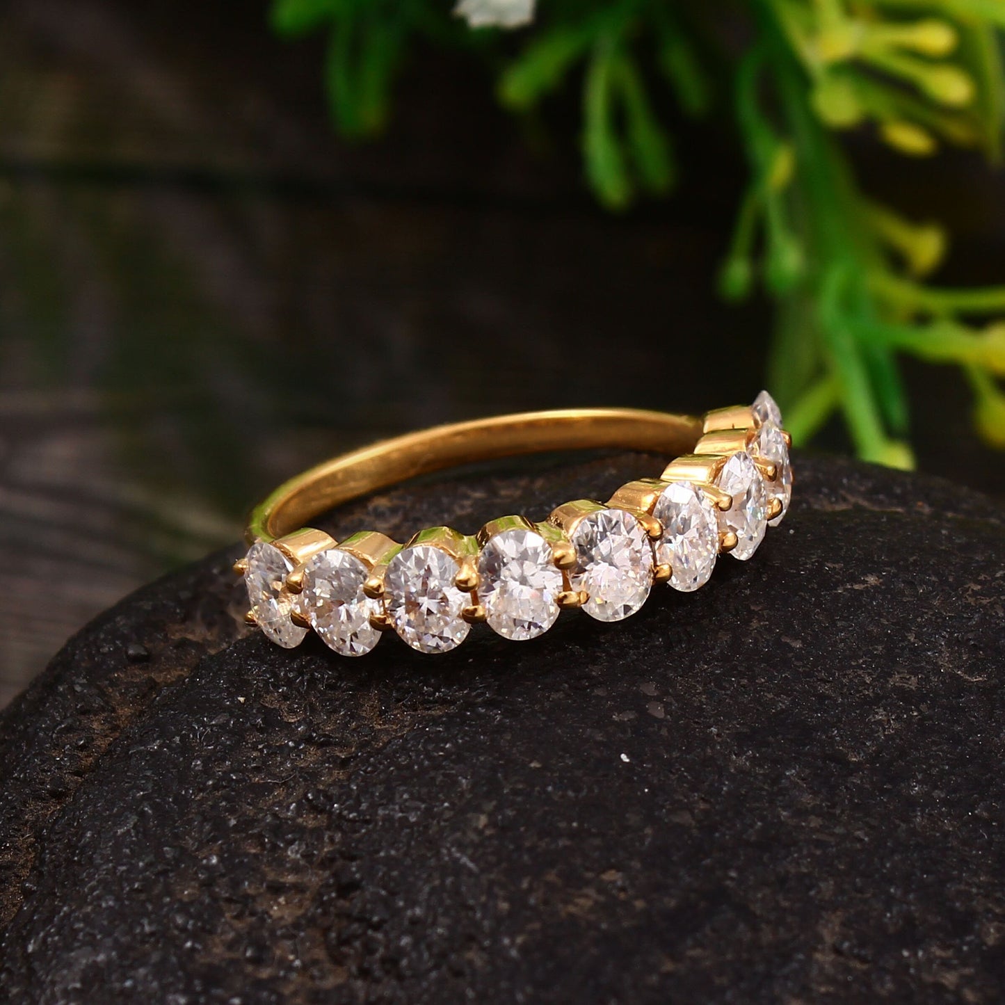 Oval Gold Moissanite Half Eternity Oval Band