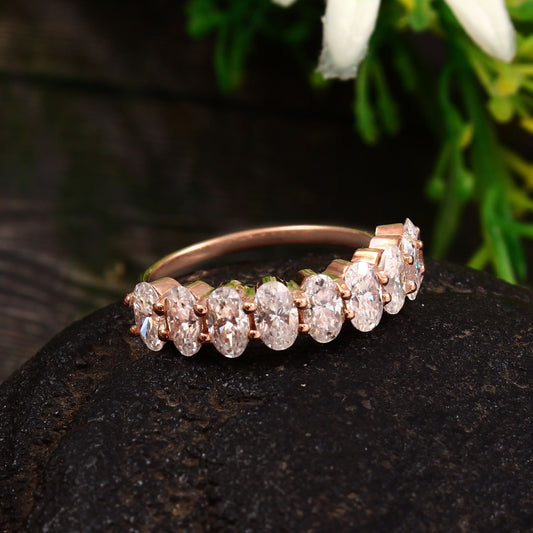 Oval Moissanite Solid Gold Half Eternity Band