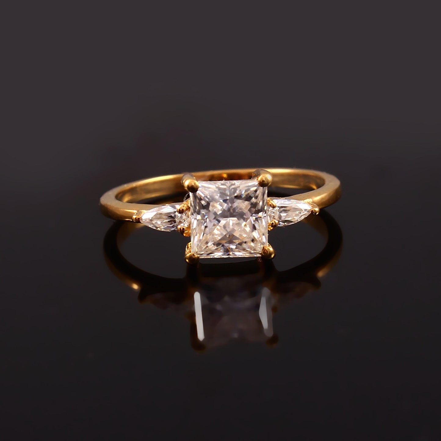 Princess Cut With Pear Pave Ring- Moissanite Solid Gold Ring