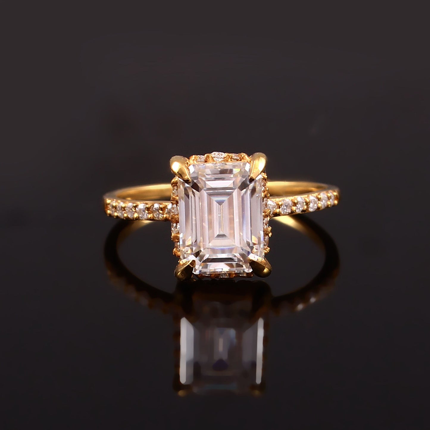 Emerald Cut Lab Diamond Ring with hidden halo