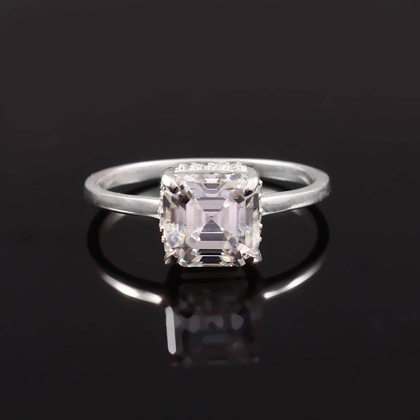 Asscher Lab diamond With Hidden halo - Solid Gold ring