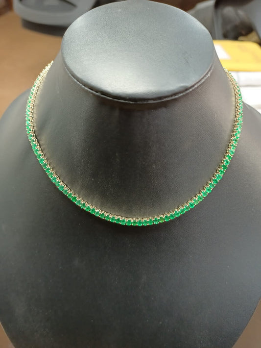 Natural Emerald Oval Necklace- Solid Gold Emerald Chain