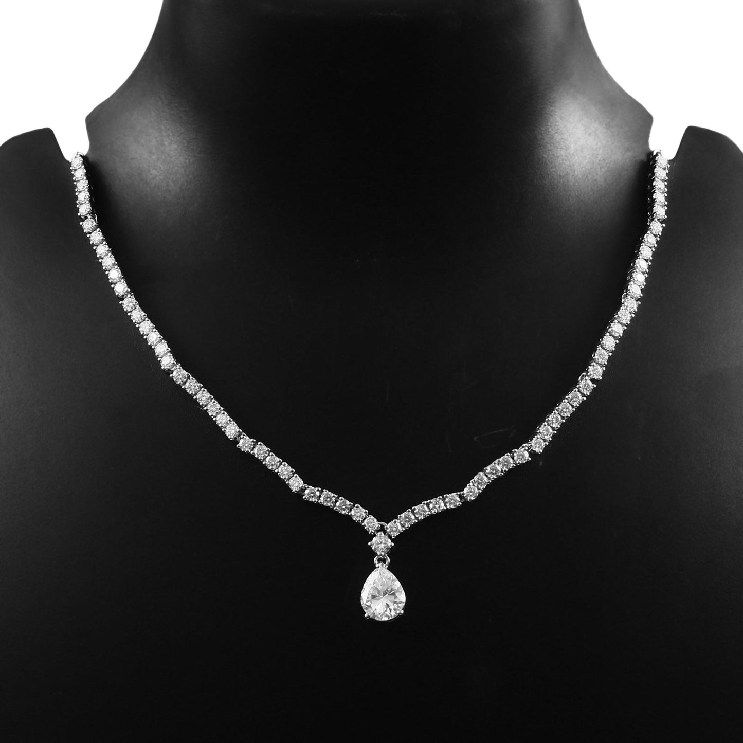 Moissanite Pear Drop Gold Necklace - Solid Gold necklace - 18 inch