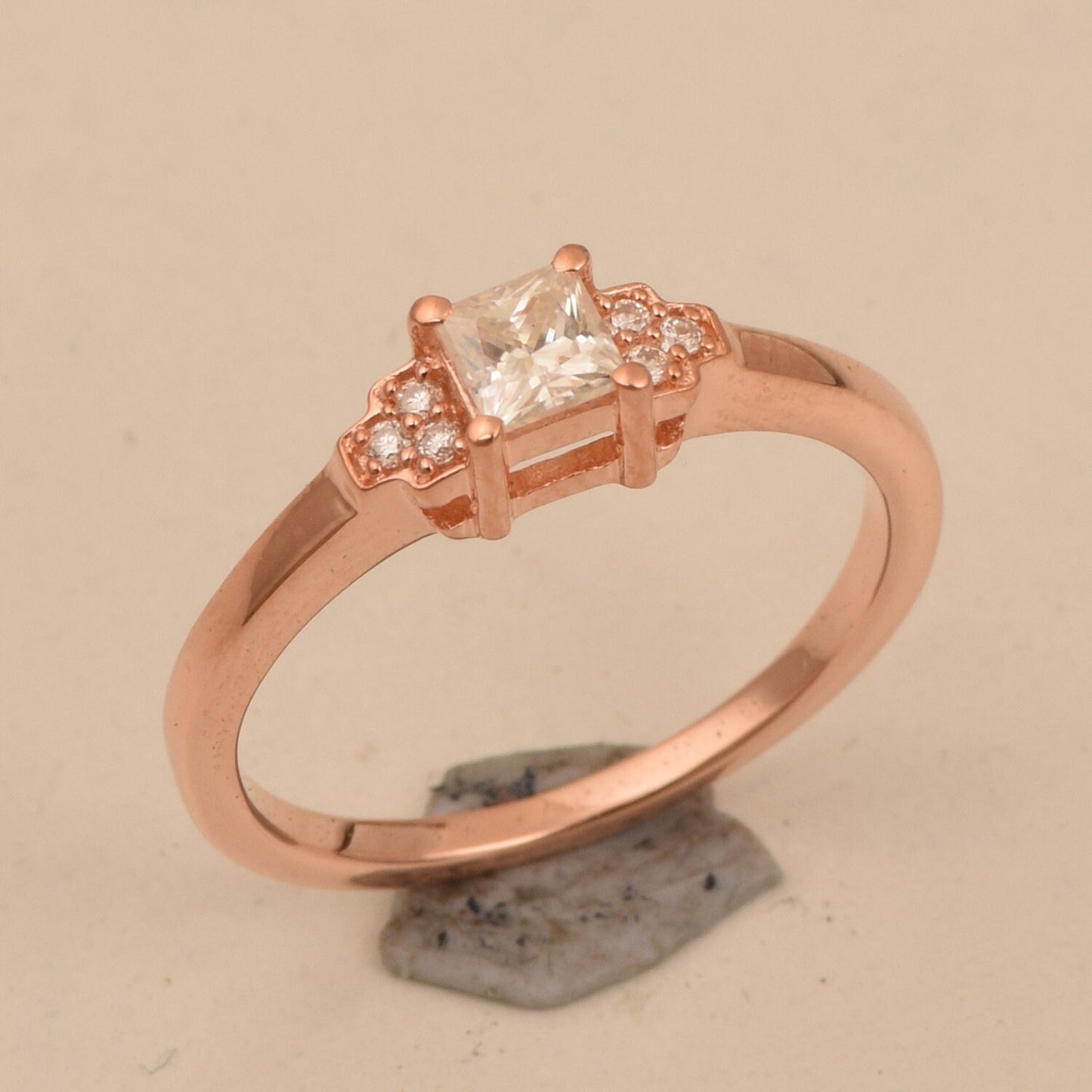 Princess cut Moissanite Dainty Ring - Solid Gold