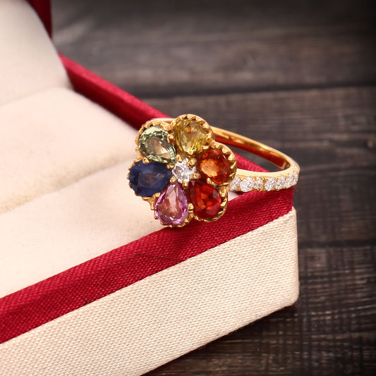 Natural Rainbow Sapphire Ring With Lab diamonds