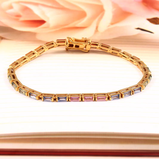 4 X 2 MM Baguette Rainbow Sapphire Bracelet