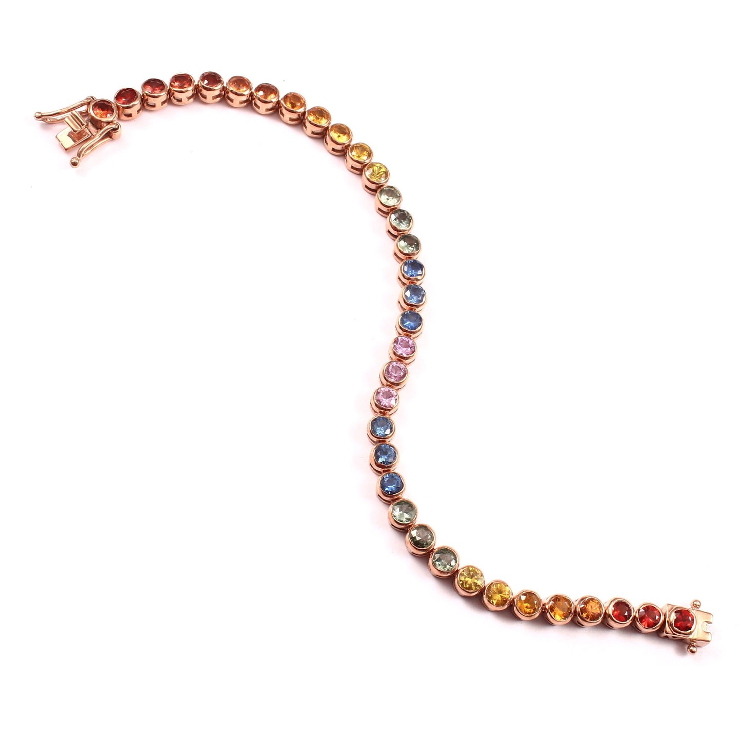 Multi Sapphire Rainbow Bracelet - Mix Color Sapphire Omber Bracelet - Solid Gold