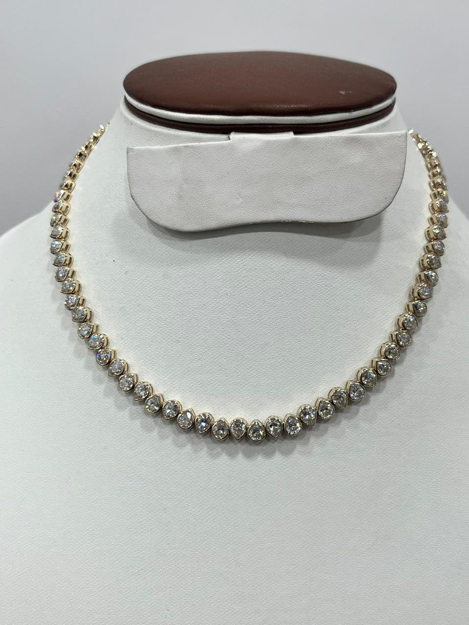 Moissanite Pear Solid Gold Tennis Necklace- Bezel Setting Pear Moissanites