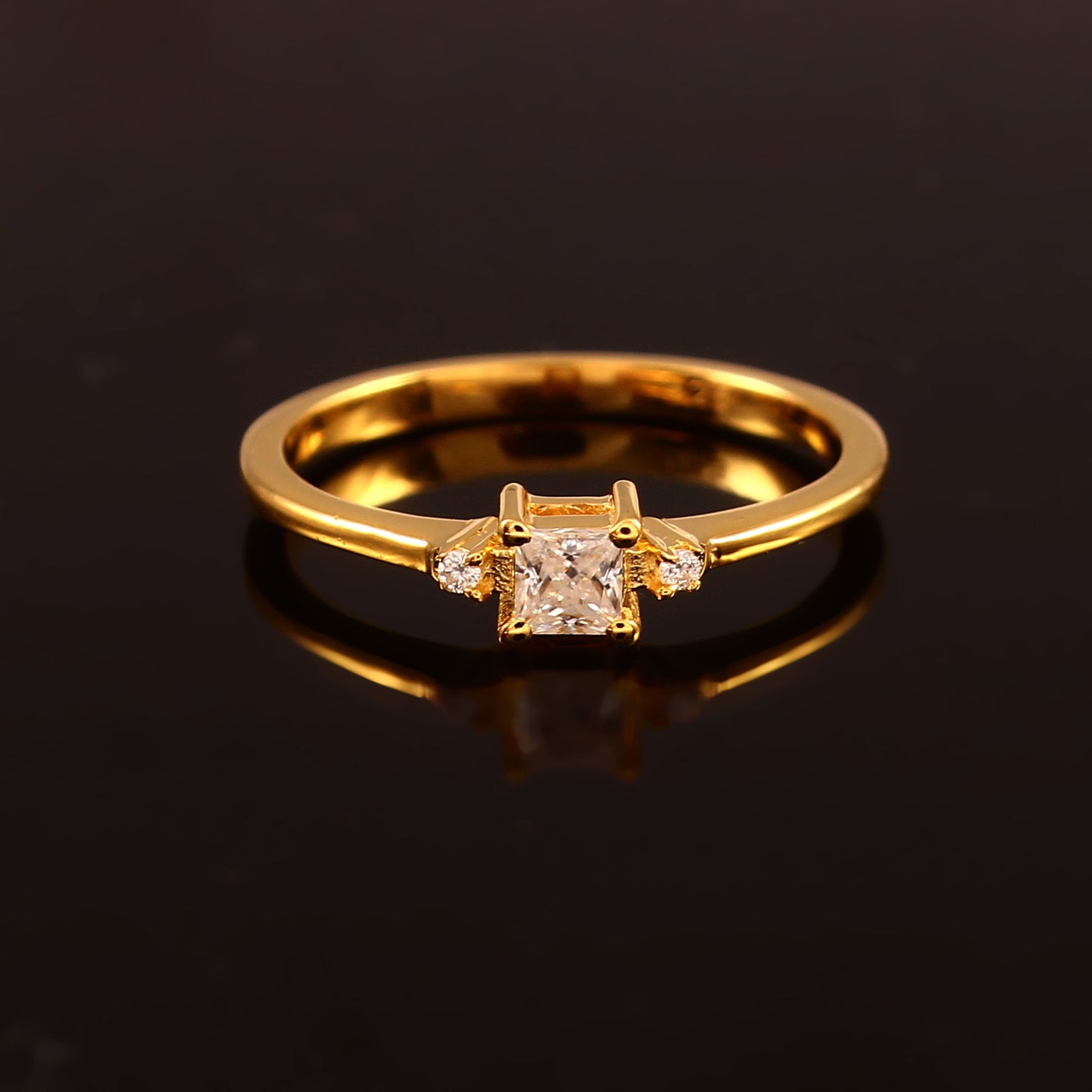 Three Stone Ring- Princess Cut Lab diamond gold ring