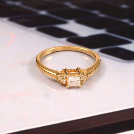 Princess cut Moissanite Dainty Ring - Solid Gold