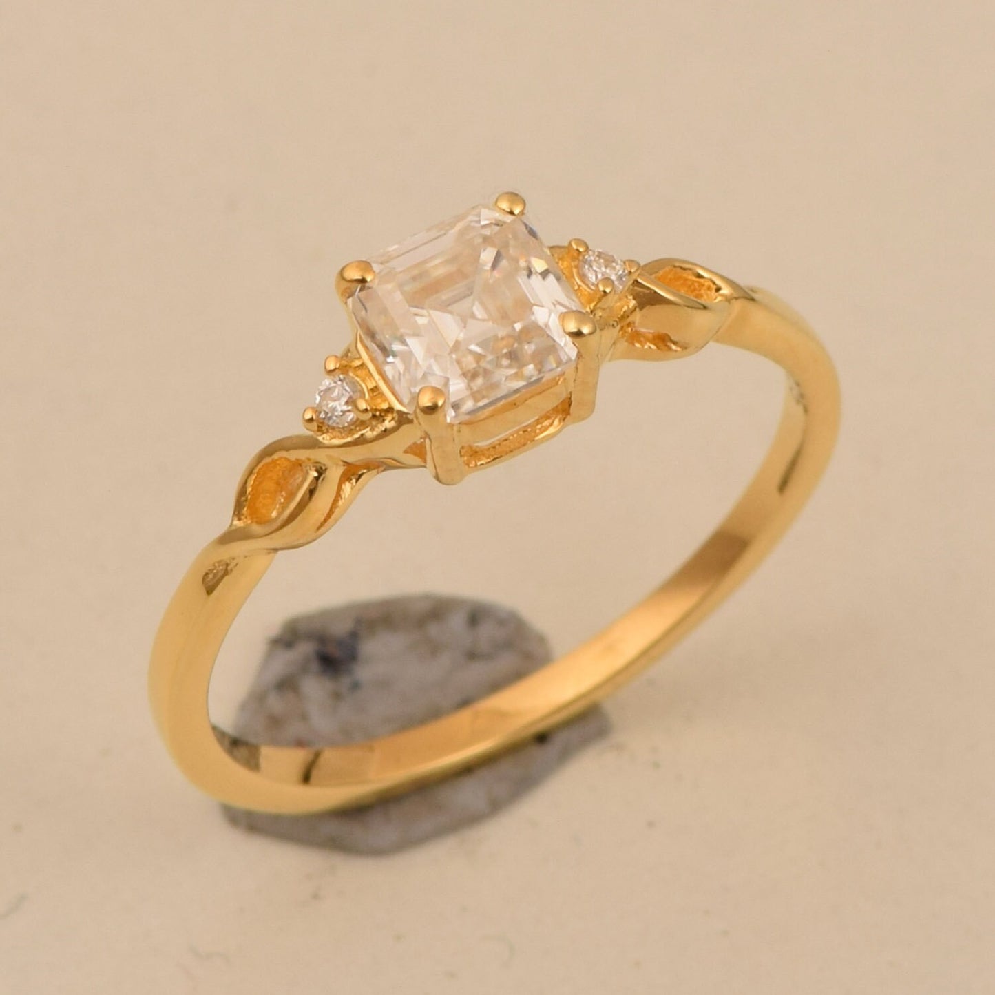 Asscher cut moissanite gold ring