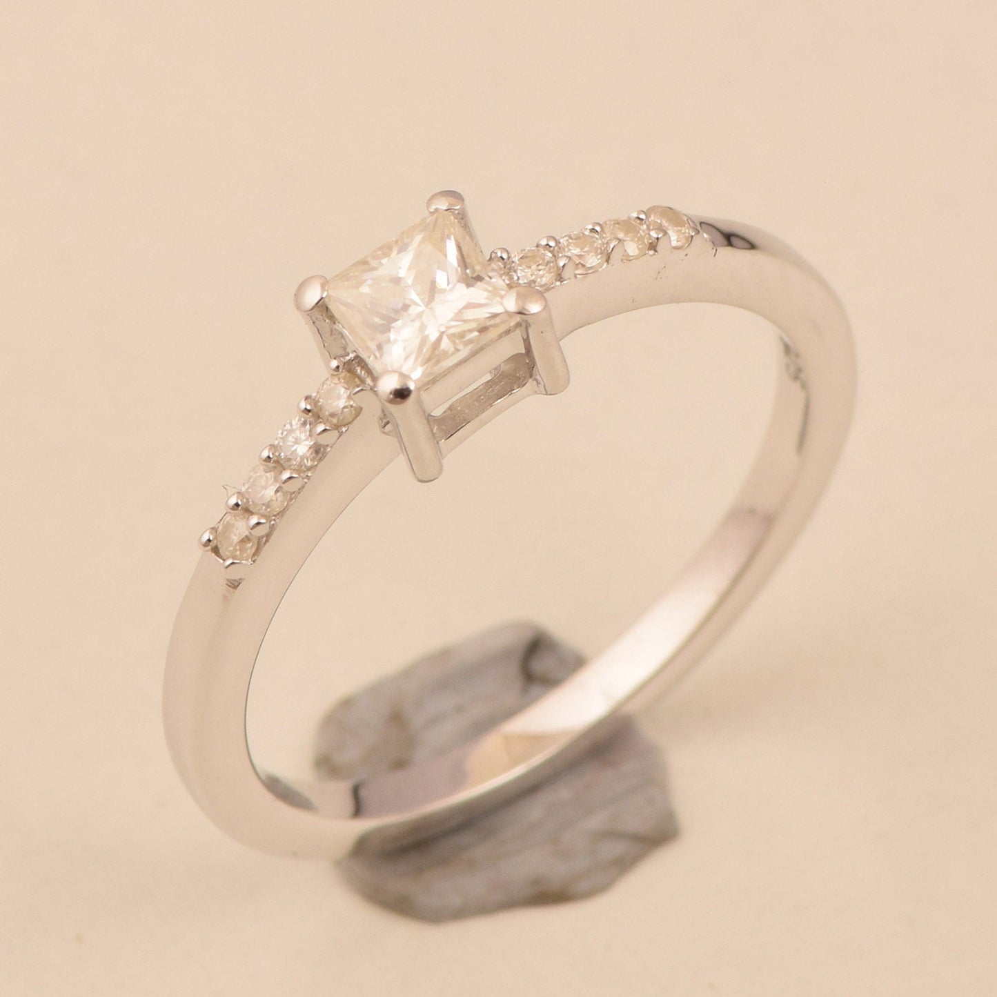 Dainty princess moissanite solitaire gold ring