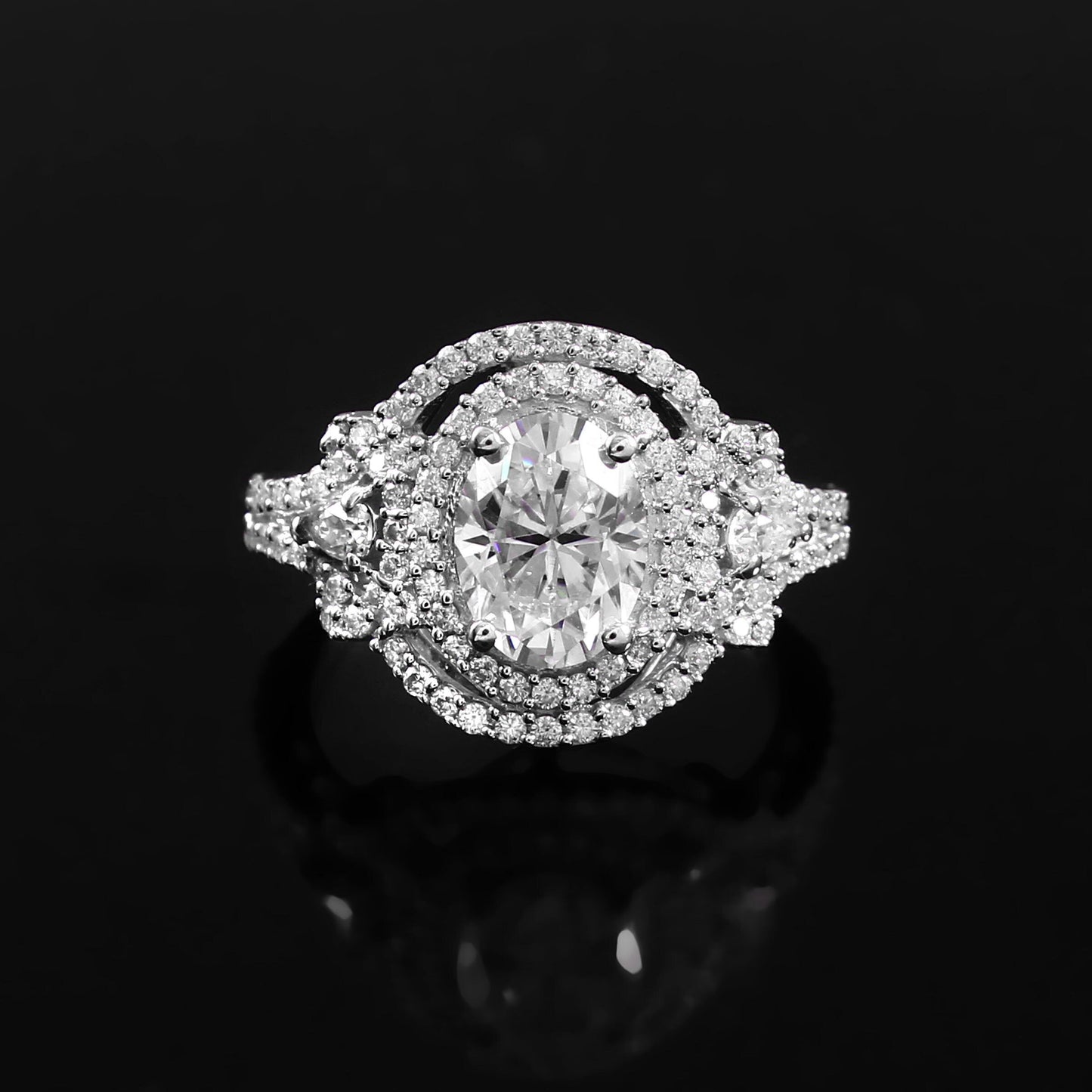 Oval cut Lab diamond designer ring with split shank