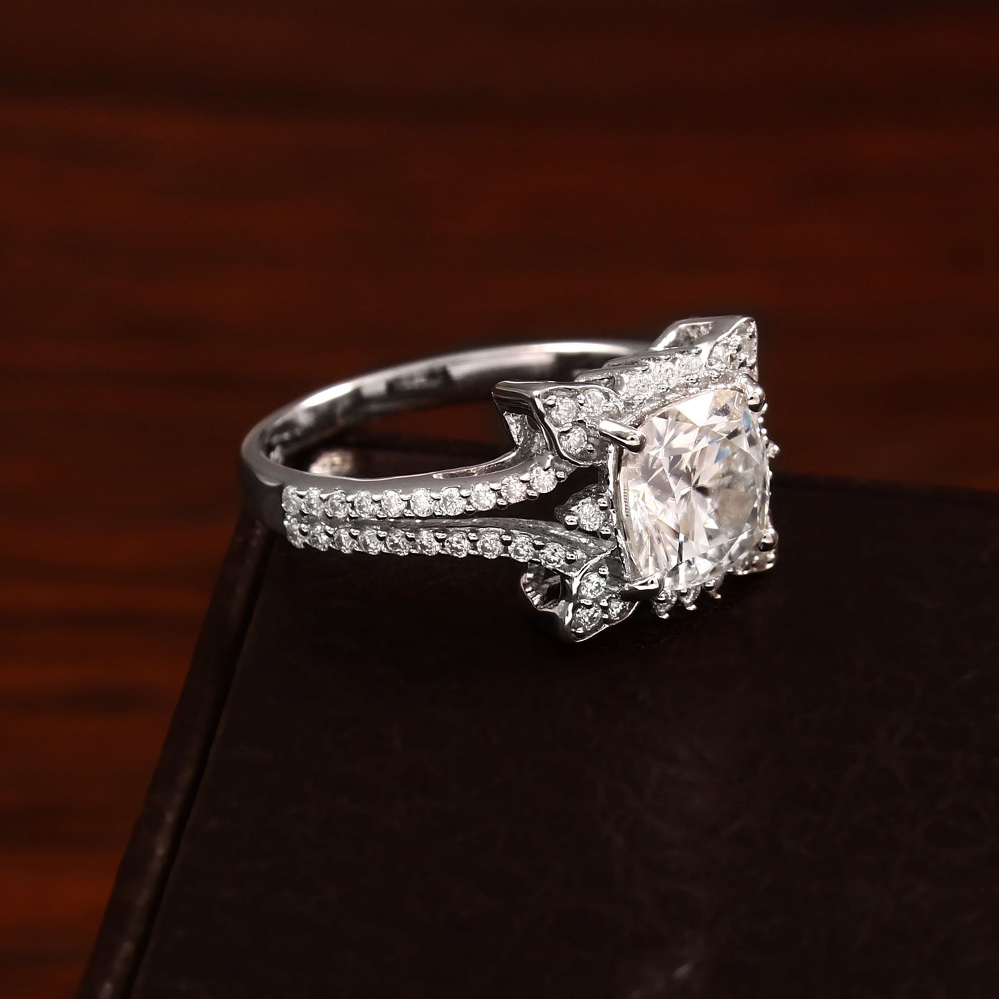 Cushion Cut Lab diamond ring with split shank