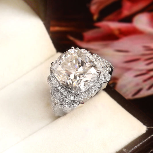 D Color Elongated Cushion Moissanite Gold Ring - Victorian style ring