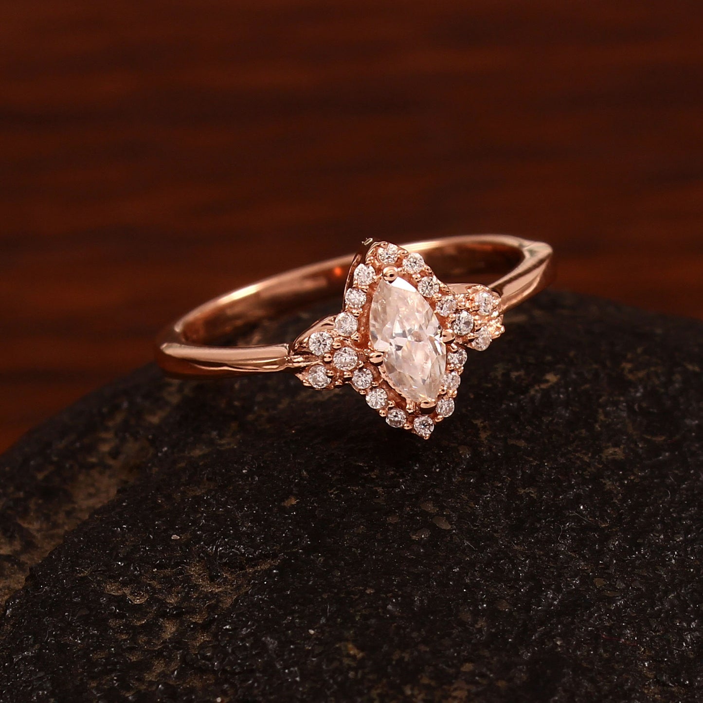 Marquise Moissanite solid gold ring