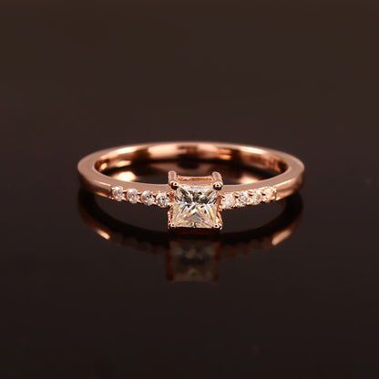 Dainty princess moissanite solitaire gold ring