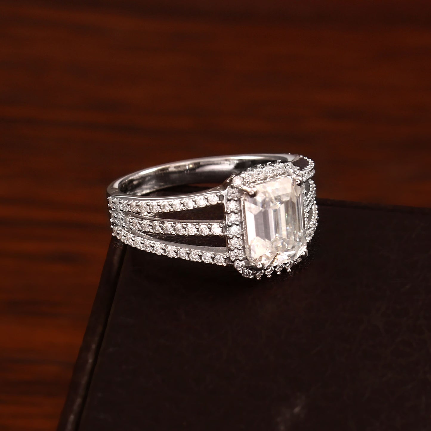 1.5 carat Emerald Cut Moissanite Gold Ring