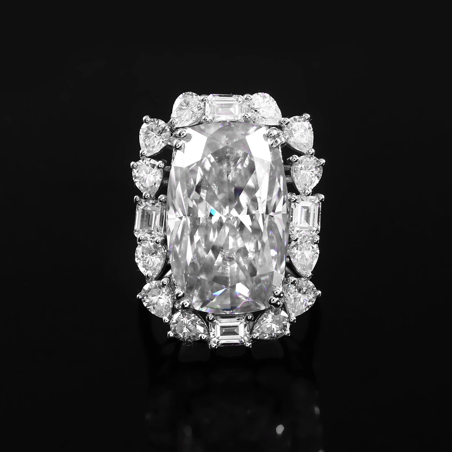 Elongated Cushion Moissanite Solid Gold Ring - Victorian style grand engagement ring